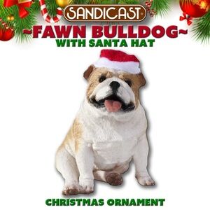 Sandicast FAWN BULLDOG with Santa Hat Christmas Ornament